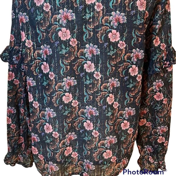 Louise Misha floral Button Front Long Sleeve Ruffle blouse - Picture 5 of 15